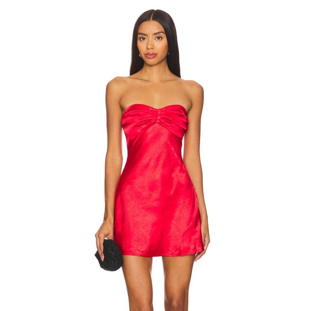 Strapless Satin Mini Dress in Red